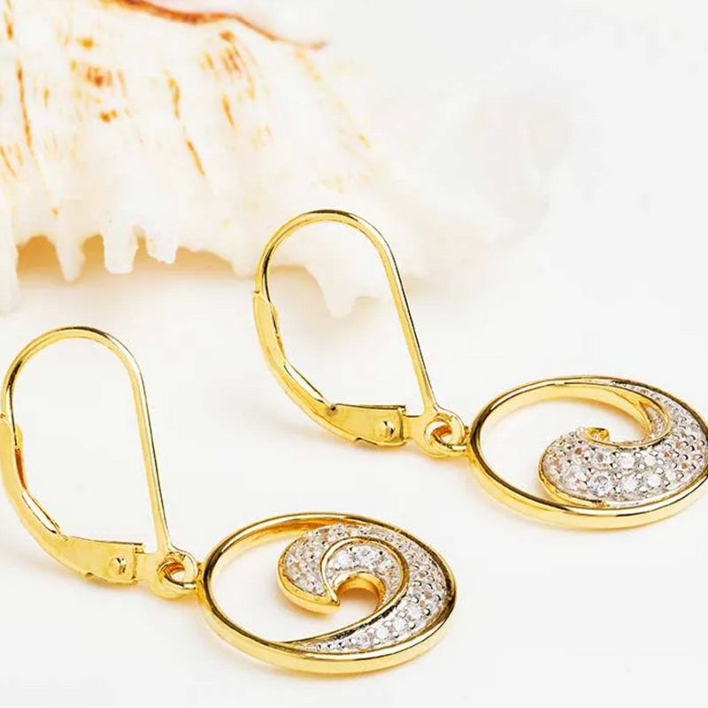 Ocean 14kt Gold Vermeil CZ Wave Drop Earrings