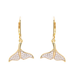 Ocean 14kt Gold Vermeil CZ Whale Tail Drop Earrings