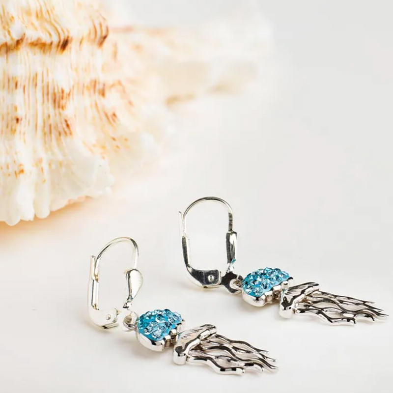 Ocean SS Aqua Crystal Jellyfish Drop Earrings