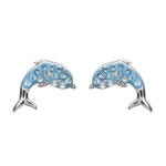 Ocean SS Aqua SW Crystal Dolphin Stud Earrings