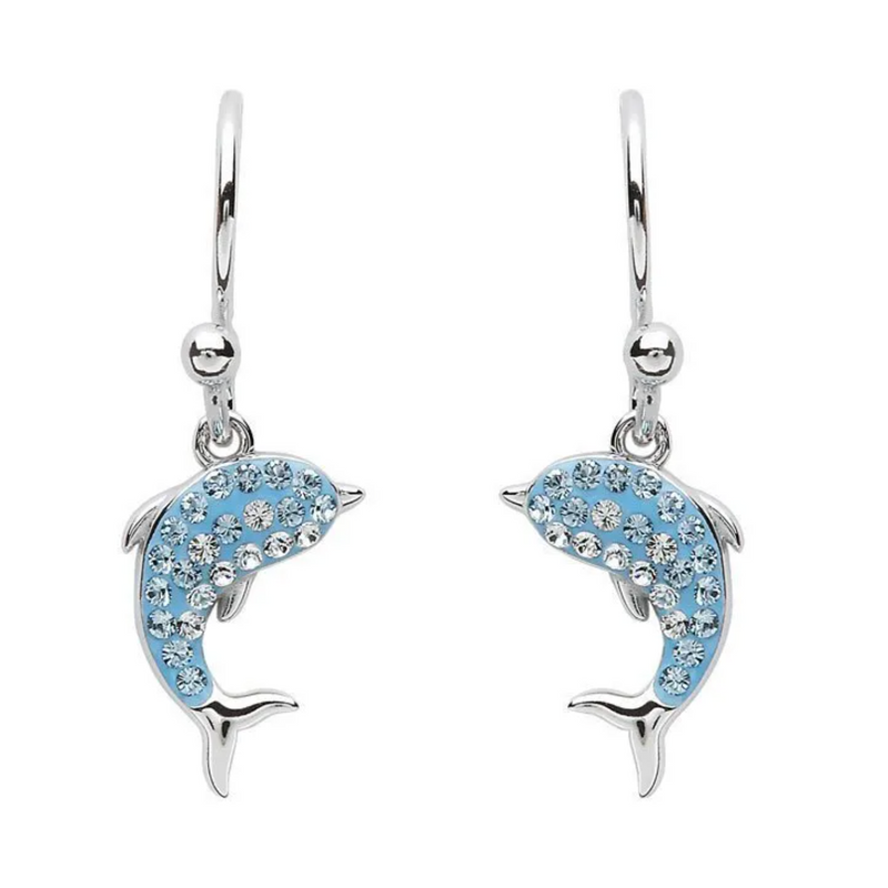 Ocean SS Aqua SW Crystal Dolphin Drop Earrings
