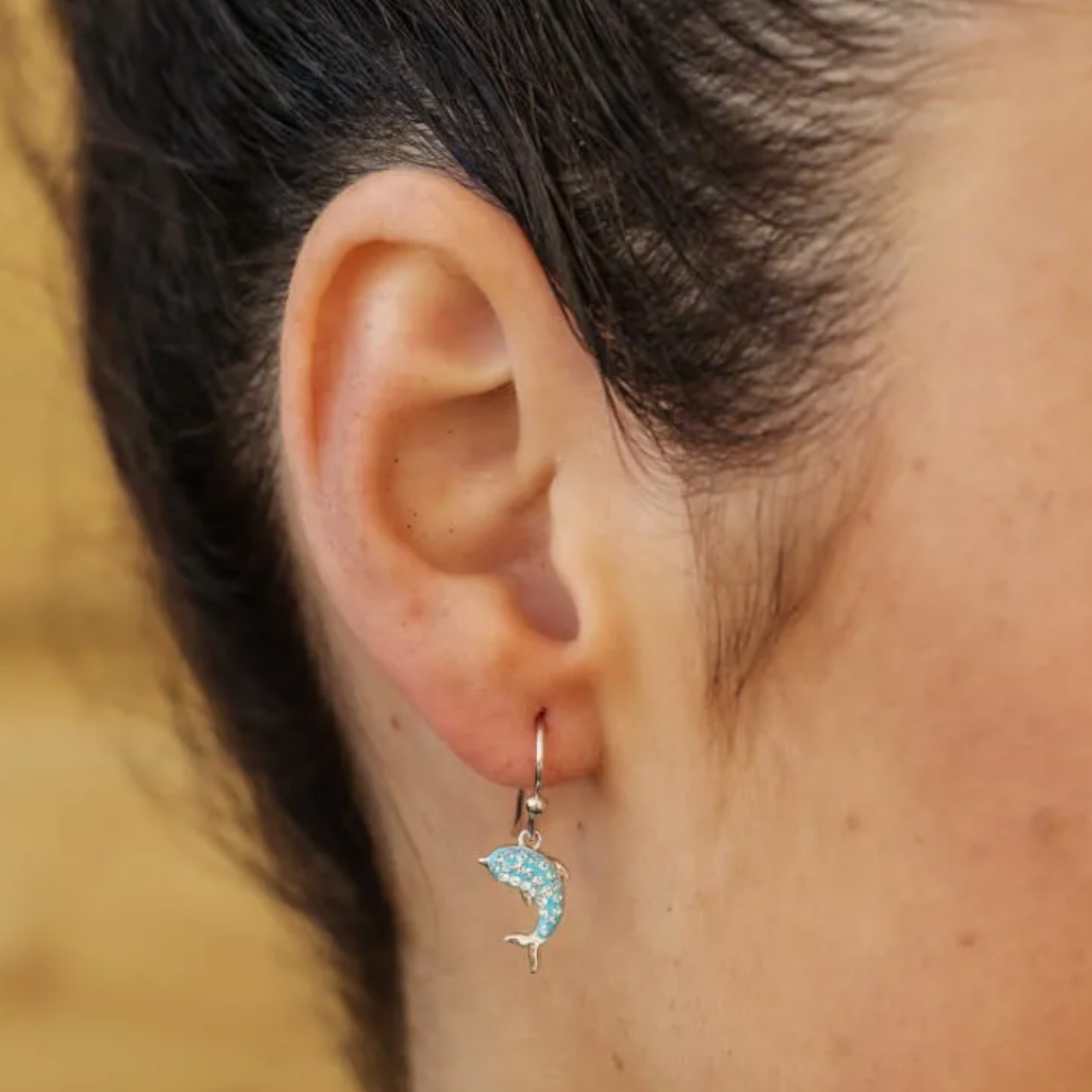 Ocean SS Aqua SW Crystal Dolphin Drop Earrings