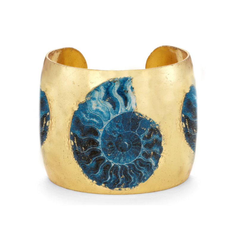 Evocateur Gold Fossil Cuff Blue Bracelet