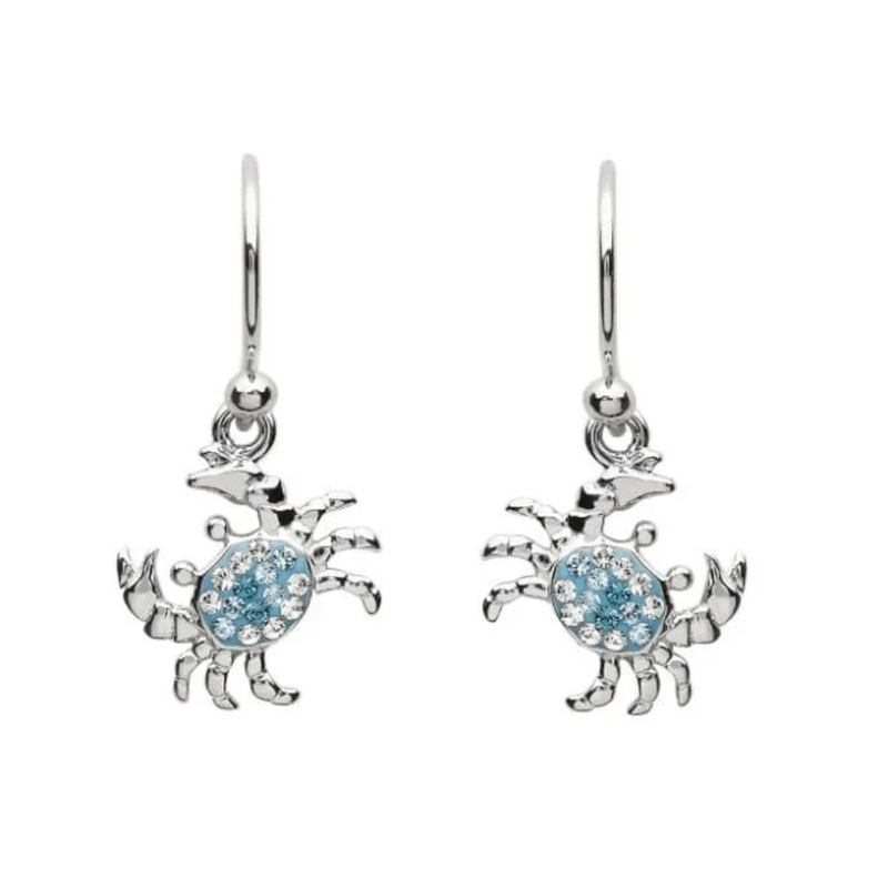Ocean SS Blue SW Crystal Drop Crab Earrings
