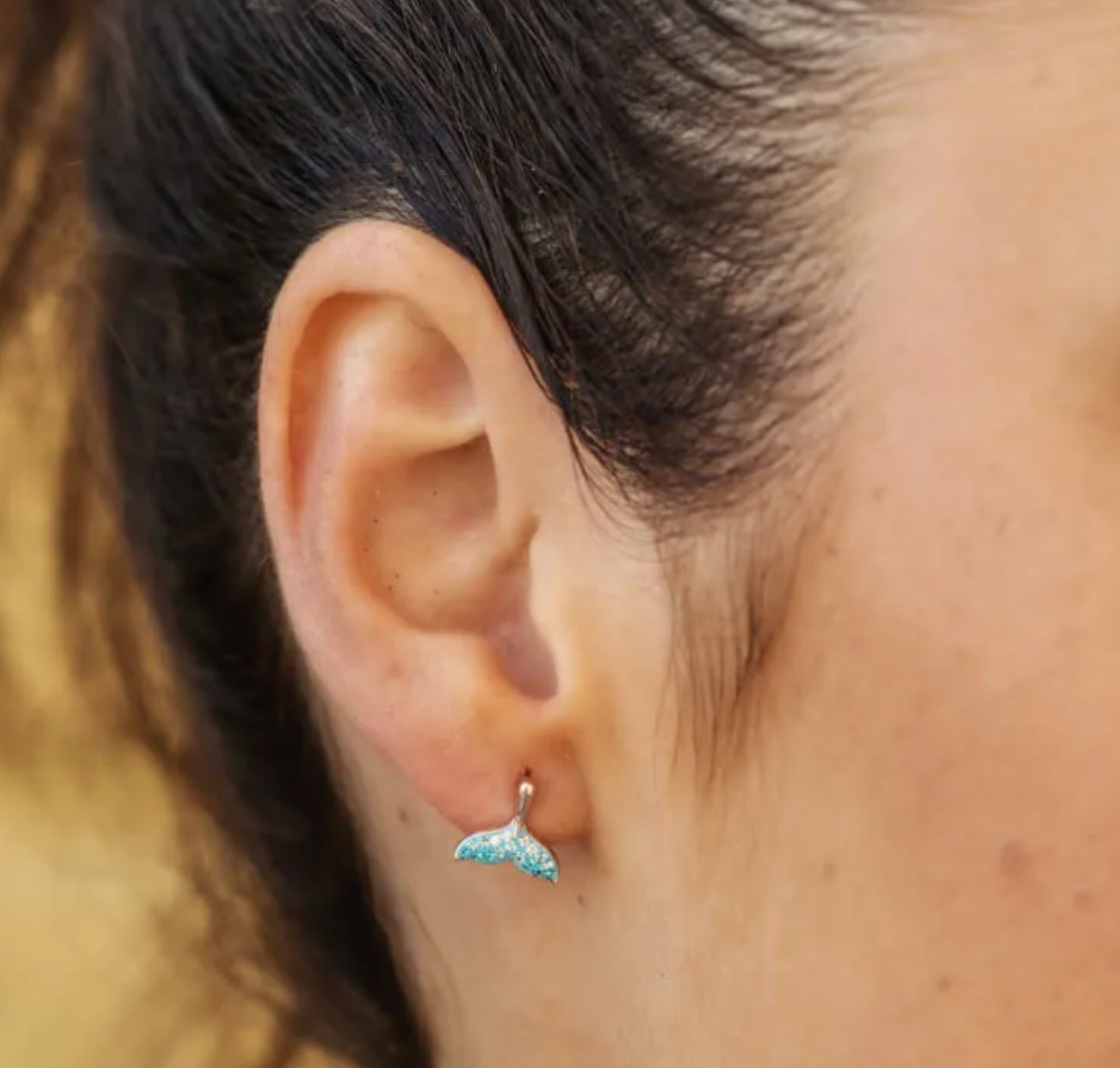 Ocean SS Aqua SW Crystal Whale Tail Stud Earrings