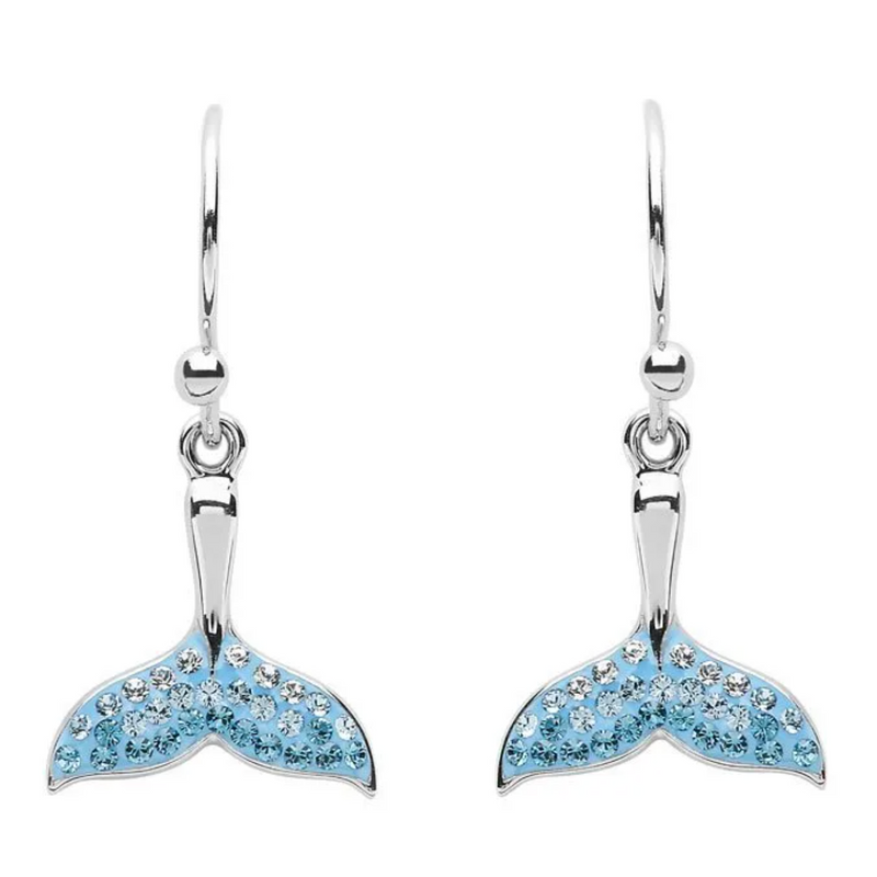 Ocean SS Aqua SW Crystal Whale Tail Drop Earrings