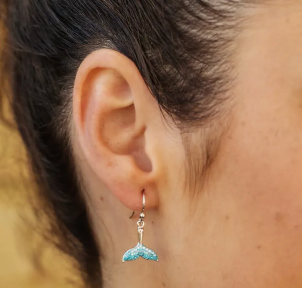 Ocean SS Aqua SW Crystal Whale Tail Drop Earrings