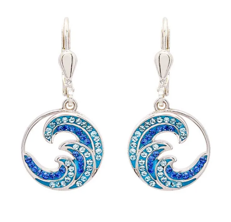Ocean SS Sapphire/Aqua Crystal Wave Drop Earrings