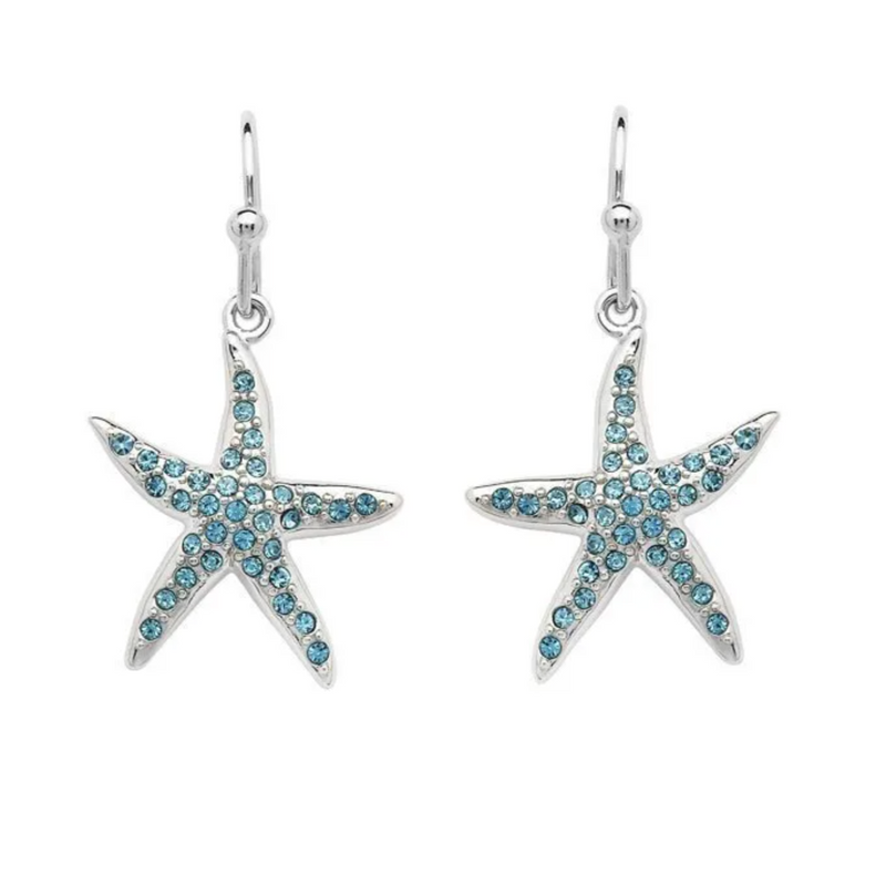 Ocean SS Star Fish with Aqua Crystals Earrings
