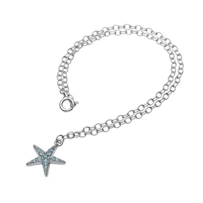 Ocean SS Star Fish with Aqua Crystals Ankle Bracelet