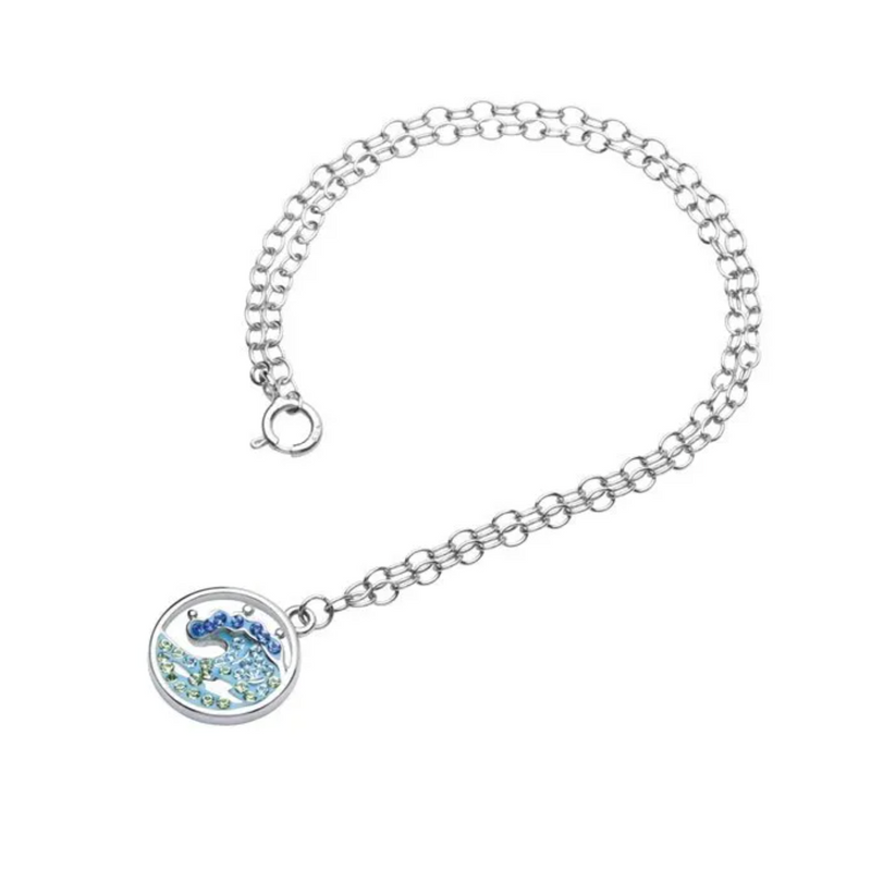 Ocean SS Wave with Blue/White Crystals Ankle Bracelet