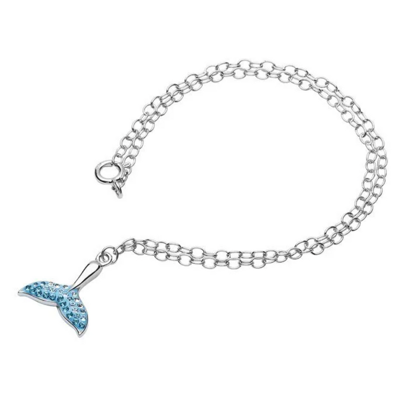 Ocean SS Whale Tail with Aqua/White Crystals Ankle Bracelet