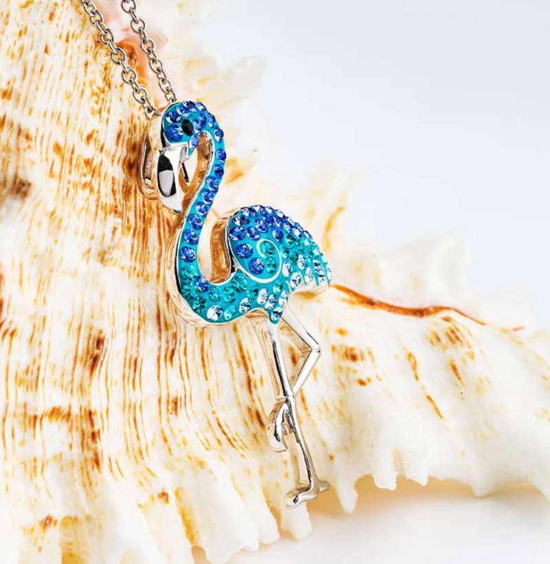 Ocean Sterling Silver Blue Flamingo Crystal Necklace