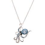 Ocean Sterling Silver Blue/White Crystal Octopus Necklace