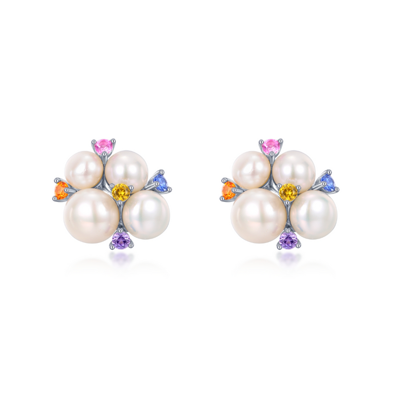 Freshwater Pearl and Lab Grown Sapphires Earrings