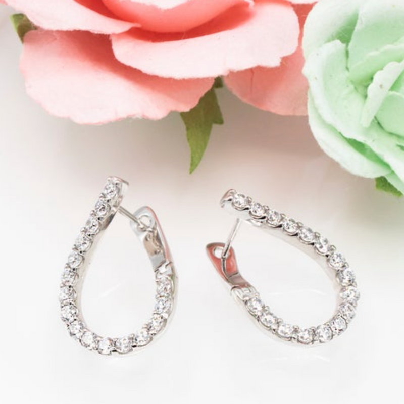 Jada S.S. .925 "Layla" Small Silver CZ Front Facing Reverse J Earring