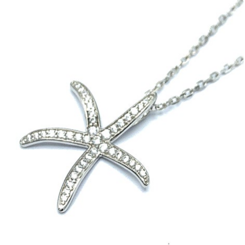 Jada S.S. .925 "Stella" CZ Finger Starfish Pendant Silver Necklace