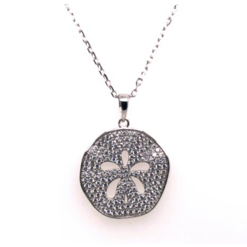 Jada S.S. .925 "Marina" CZ Wavy Sand Dollar Pendant Silver Necklace