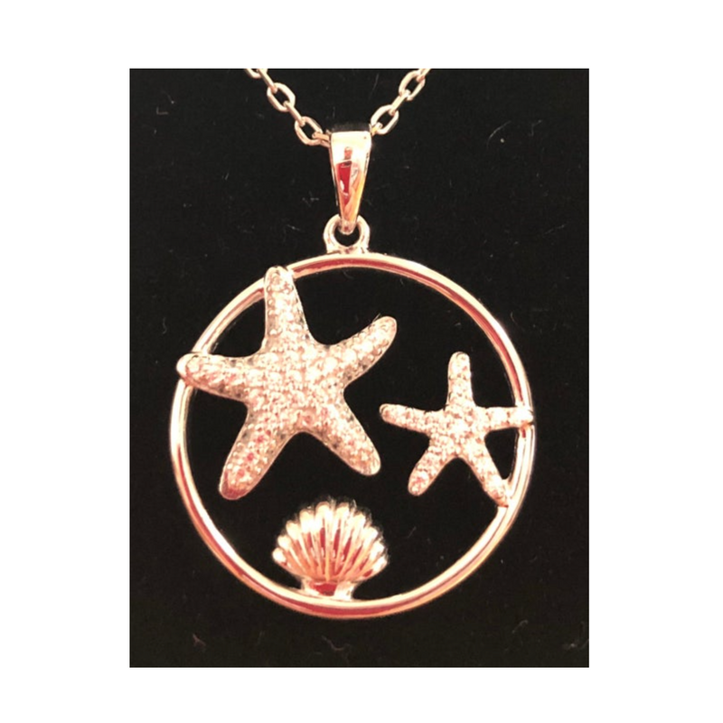 Jada S.S. .925 "Morgan" Sea Life Circle Pendant Gold Necklace