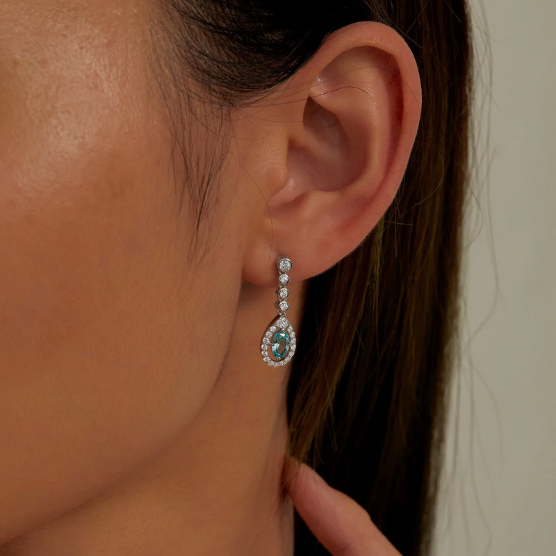 Fancy Lab-Grown Sapphire Halo Drop Earrings