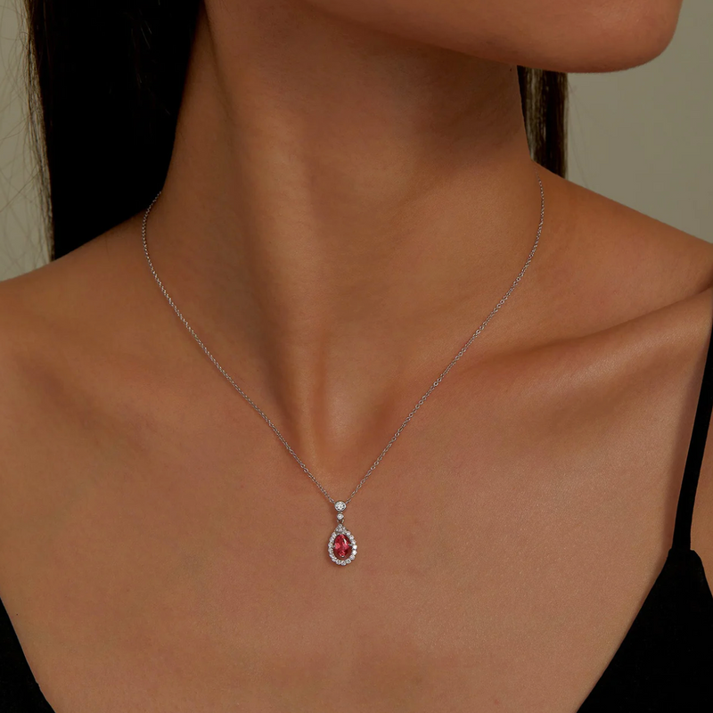 Fancy Lab-Grown Sapphire Halo Necklace