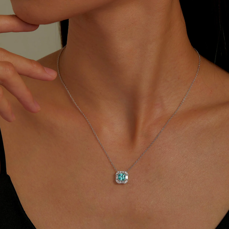 Fancy Lab-Grown Sapphire Halo Necklace