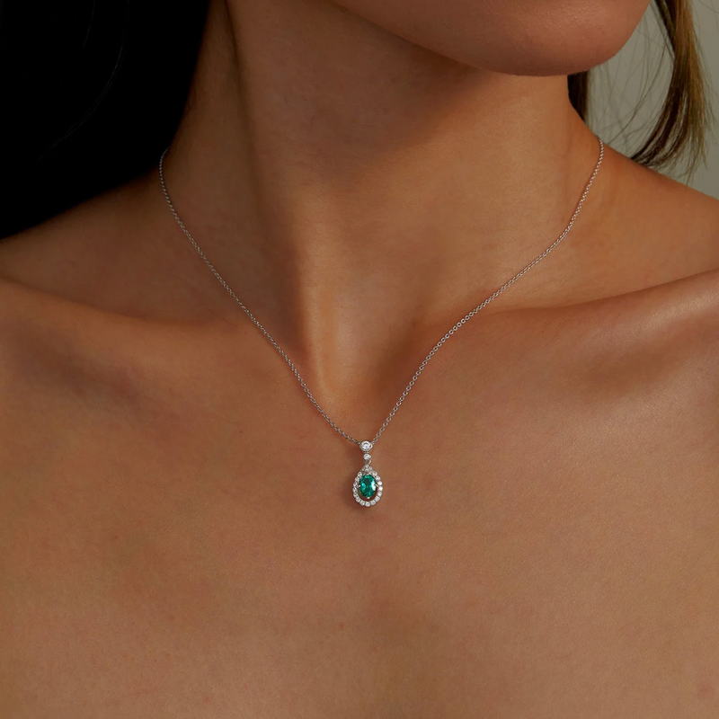 Fancy Lab-Grown Sapphire Halo Necklace