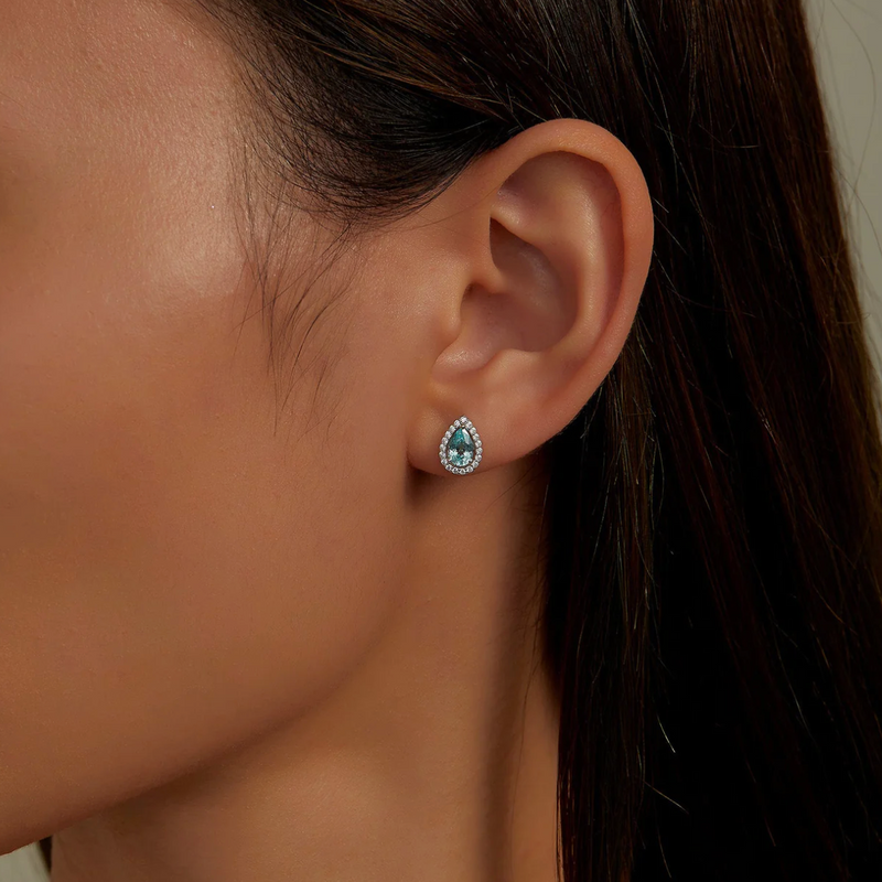 Fancy Lab-Grown Sapphire Halo Stud Earrings