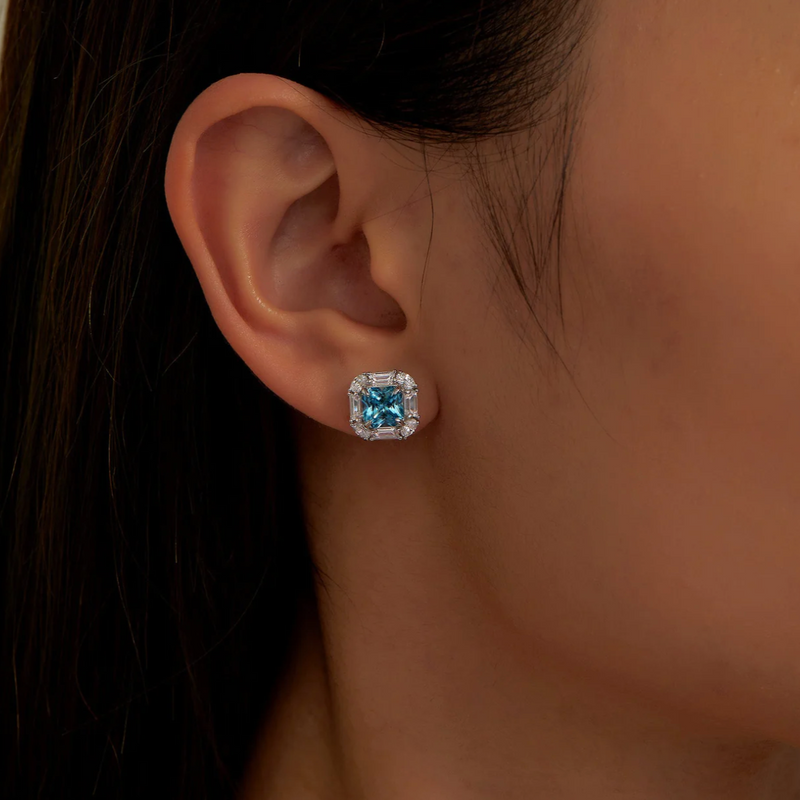 Fancy Lab-Grown Sapphire Halo Stud Earrings