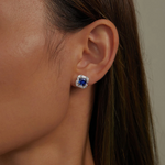 Fancy Lab-Grown Sapphire Halo Stud Earrings