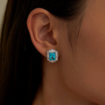 Fancy Lab-Grown Sapphire Halo Stud Earrings