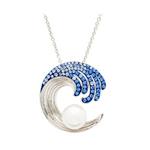 Sterling Silver Pearl/Sapphire Crystal Wave Necklace