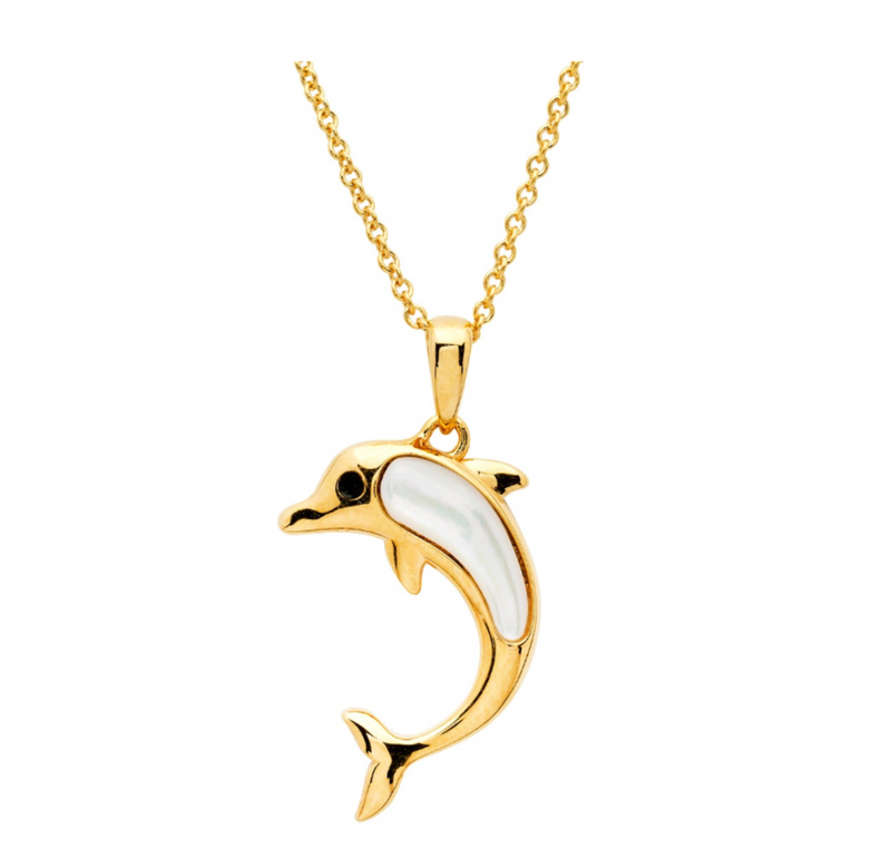 14KT Gold Vermeil MOP Dolphin Necklace