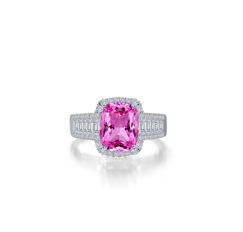 Pink Fancy Lab-Grown Sapphire Halo Ring