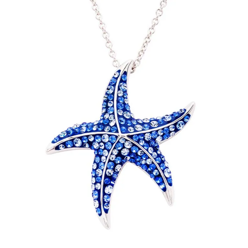 Ocean SS SW Sapphire Crystal Star Fish Necklace