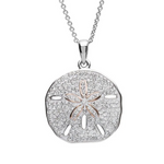 Ocean SS White SW Crystal Sand Dollar with Rose Plate Pendant