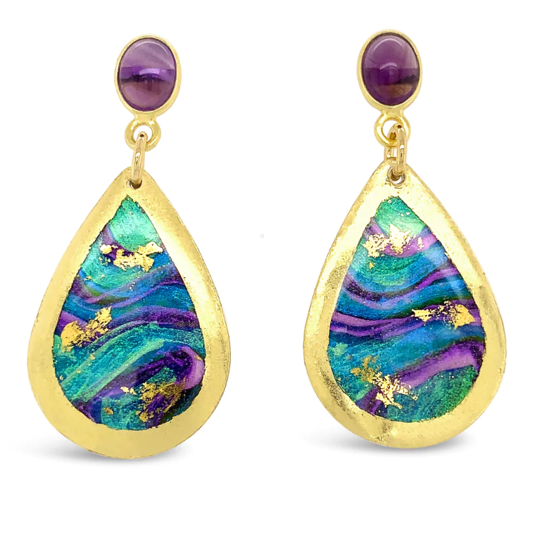 Evocateur Gold Abalone Small TD Amethyst Post Earrings