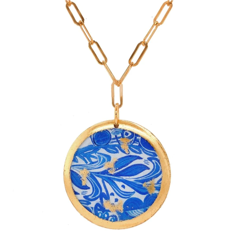 Evocateur Gold Delft 1.5"/24" Pendant Paper Clip Chain Necklace