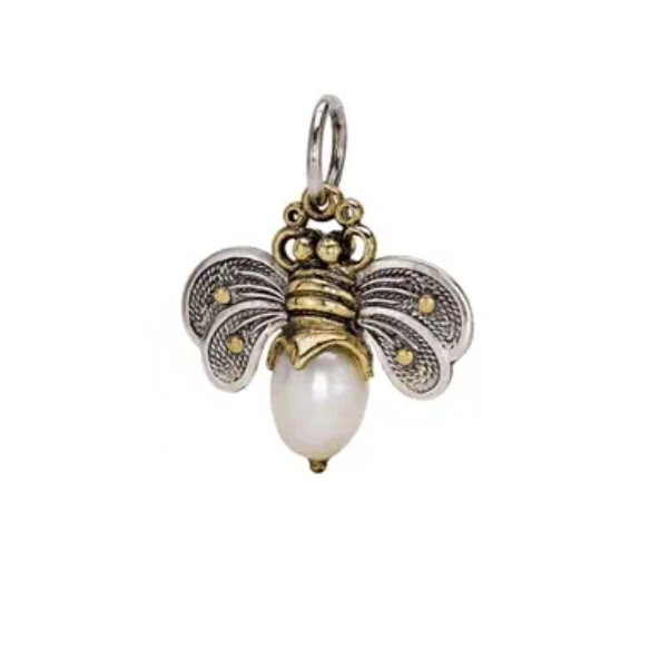 Bee Brave Honeypearl Charm - SS/Brass/Pearl