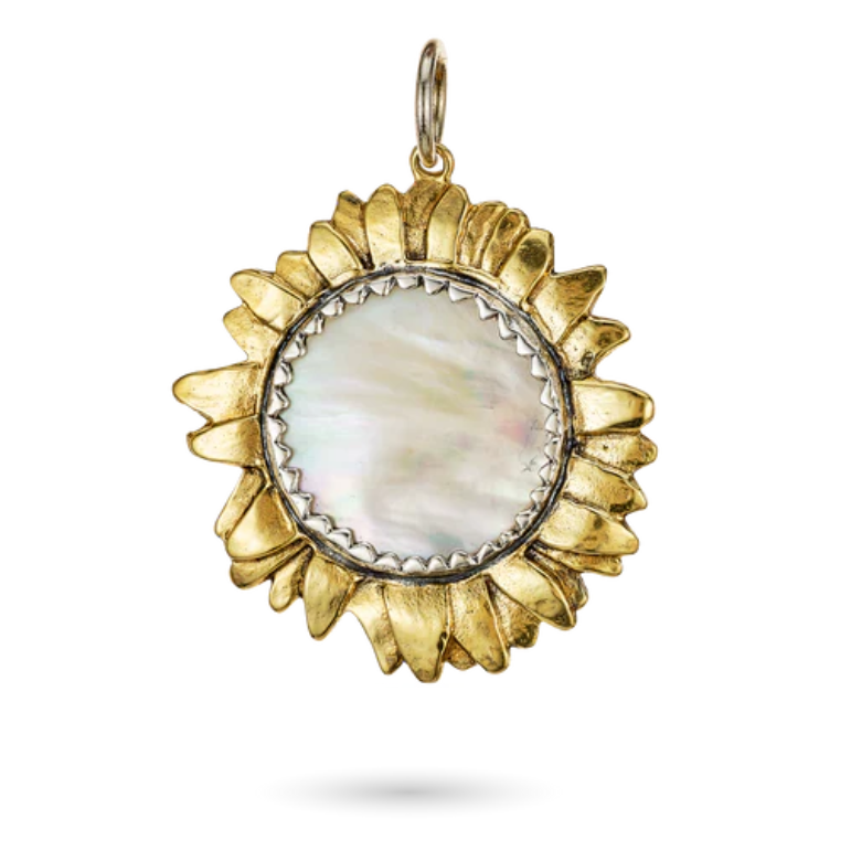 Moon Daisy LG White Pearl Pendant - Brass, SS, FW Pearl
