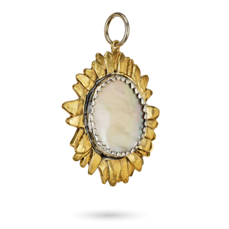 Moon Daisy LG White Pearl Pendant - Brass, SS, FW Pearl