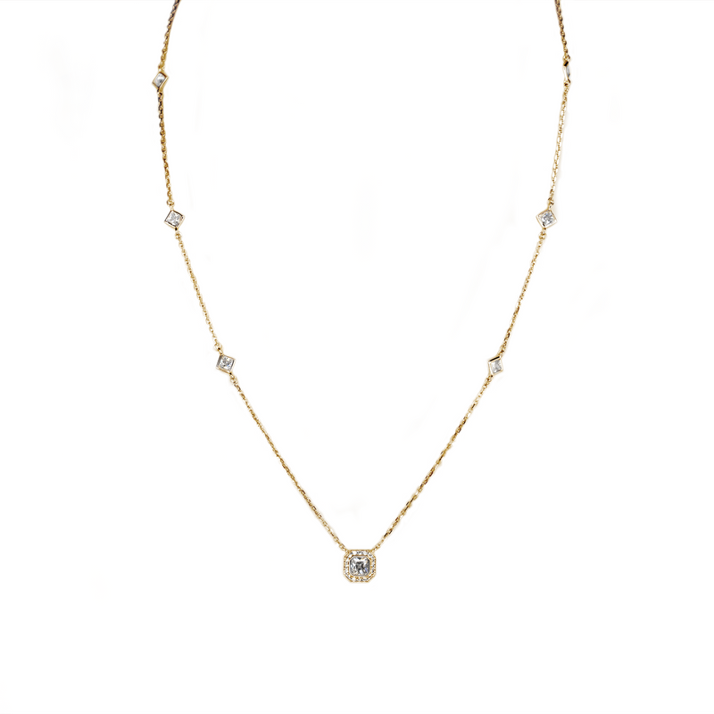 Adelaide Gold Princess DBY Pave Halo Pendant Necklace