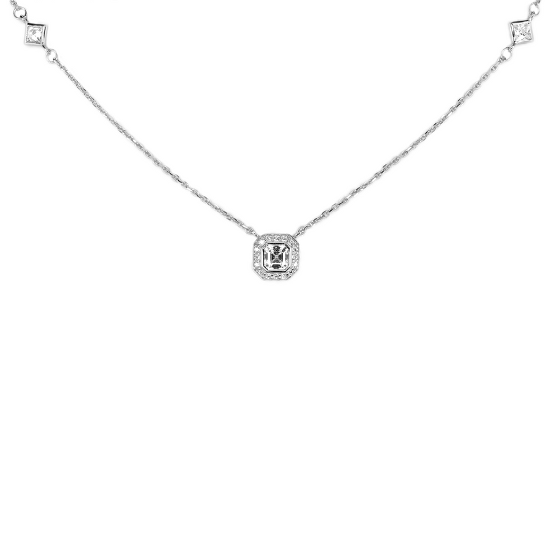 Adelaide Silver Princess DBY Pave Halo Pendant Necklace