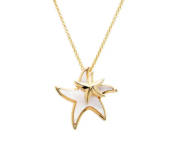 Ocean Mother and Baby Starfish 14K Gold Vermeil Mother of Pearl Necklace